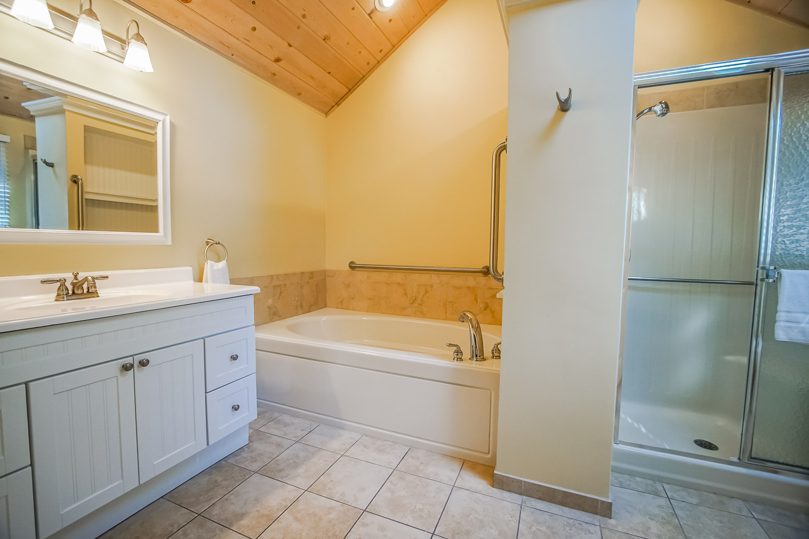 A renovated full size bathroom at VRI's Cape Cod Holiday Estates in Massachusetts.